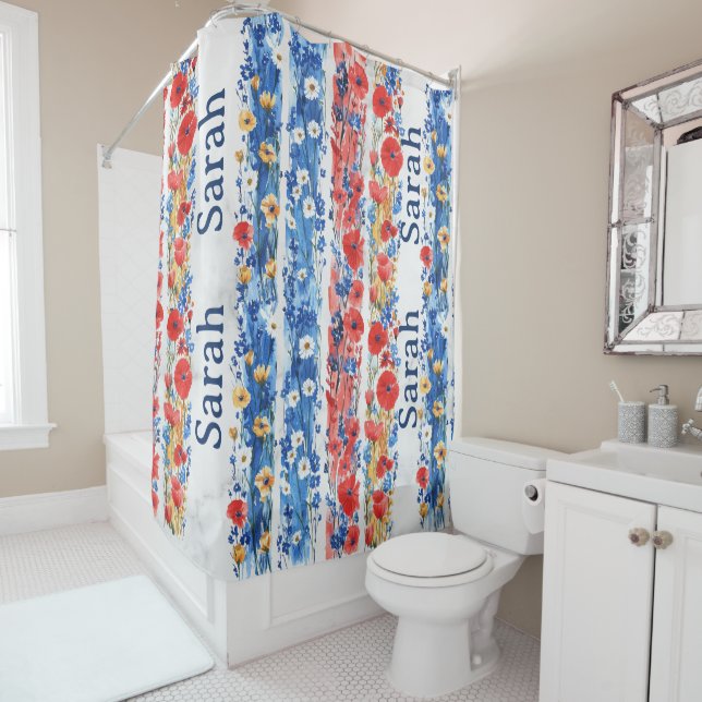 Rideaux De Douche Personalized Floral Shower Curtain with Name (En situation)