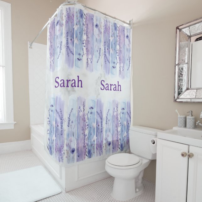 Rideaux De Douche Personalized Floral Shower Curtain with Name (En situation)