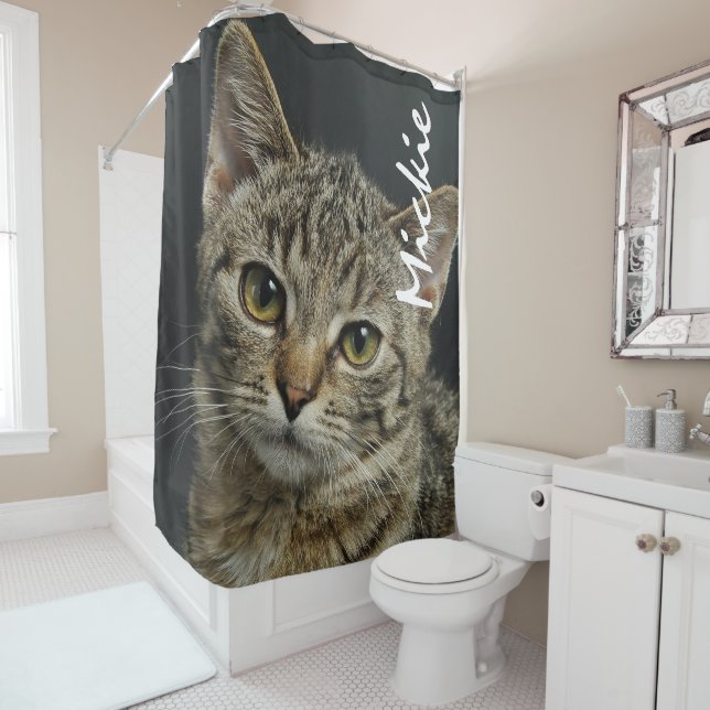 Rideaux De Douche Personnalisé Animaux de compagnie Photo Chat Douch (En situation)