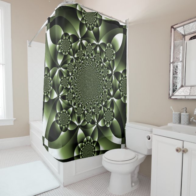 Rideaux De Douche Pétales à feuilles blanches de forêt verte (En situation)