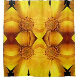Rideaux De Douche Pétales Fleurs Jaunes Et Motif Centre