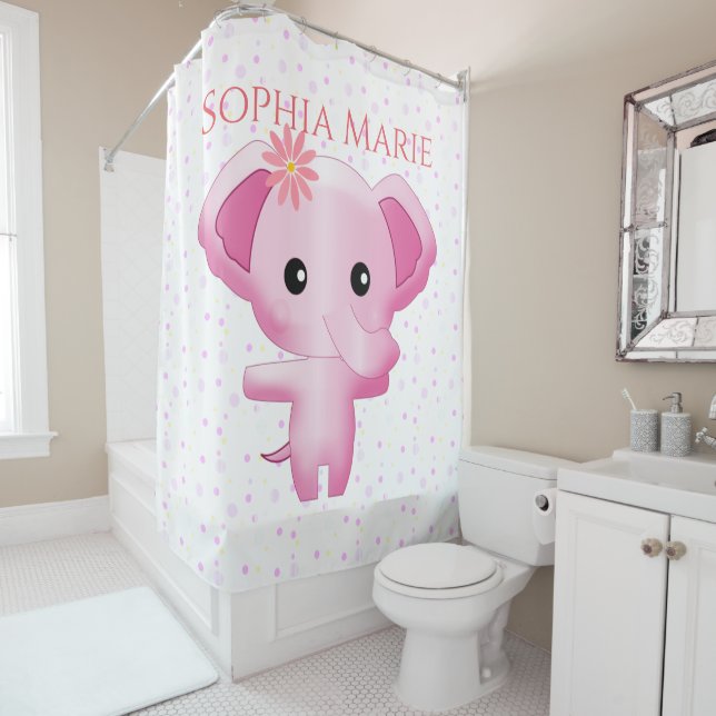 Rideaux De Douche Petite fille rose adorable Eléphant (En situation)