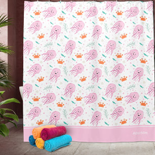 Rideaux De Douche Petites filles Pink Ocean Jellyfish and Crab Motif