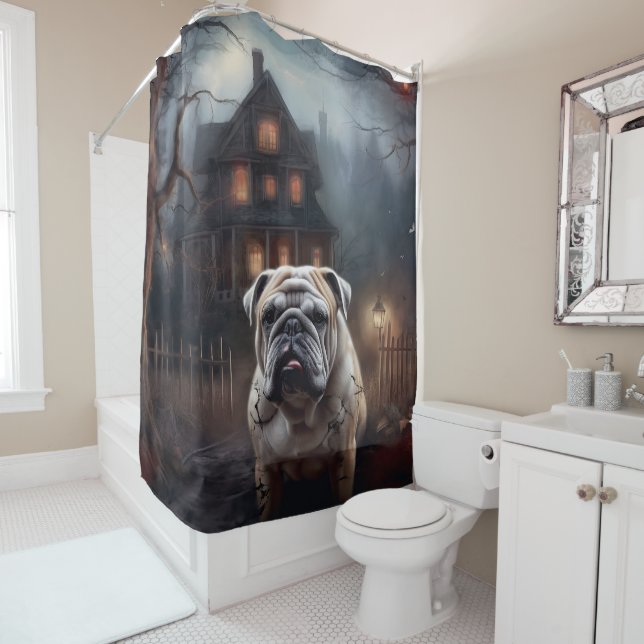 Rideaux De Douche Peur d'Halloween Bulldog (En situation)