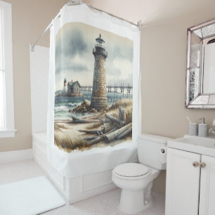 Rideaux De Douche Phare côtier rustique bord de mer