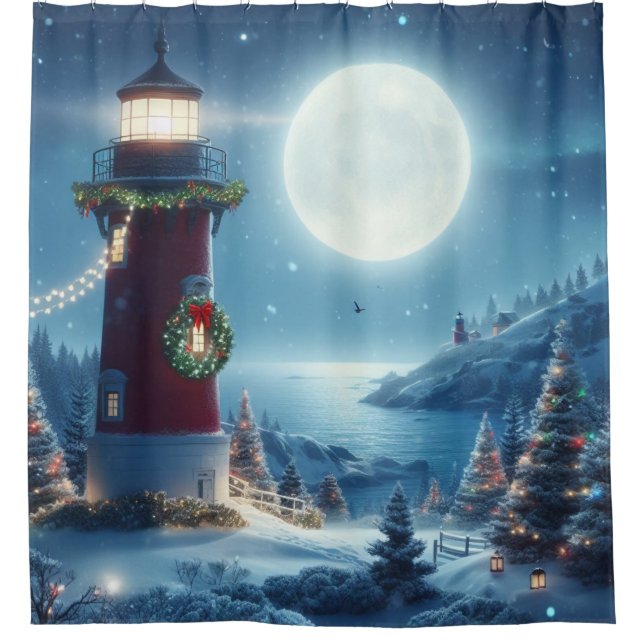 Rideaux De Douche Phare de Noël nautique (Devant)