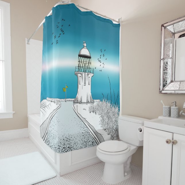 Rideaux De Douche Phare du Cap Reinga Nouvelle-Zélande (En situation)