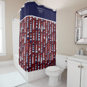 Rideaux De Douche Phare rayé Nautique Marine bleu gris rouge Sho
