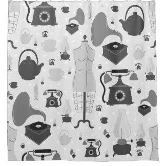 Rideaux De Douche phonographe antique vintage rétro mannequin gris