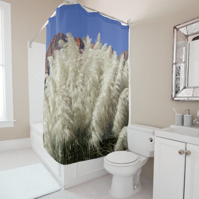 Rideaux De Douche Photo d'Art Blanc Ornementale Pampas Grass Utah (En situation)