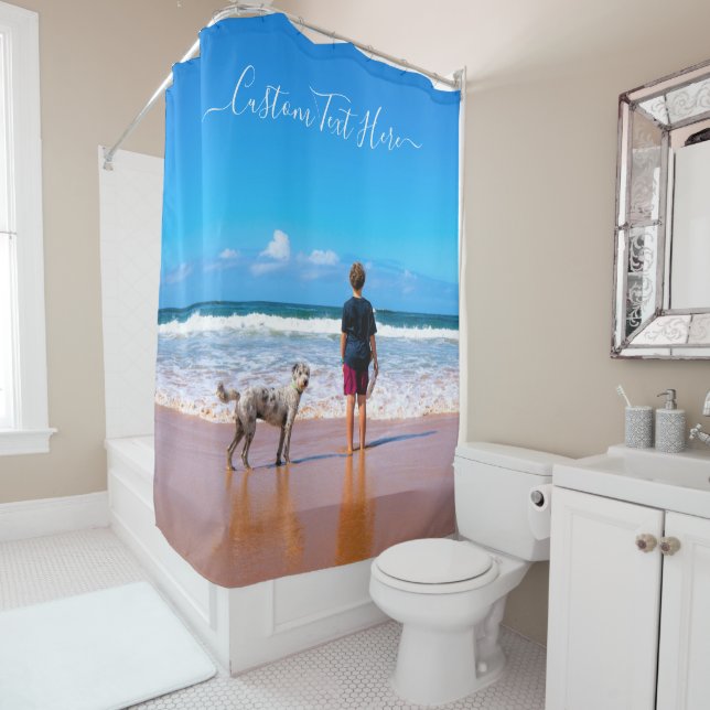 Rideaux De Douche Photo et texte personnalisés - Votre propre design (En situation)