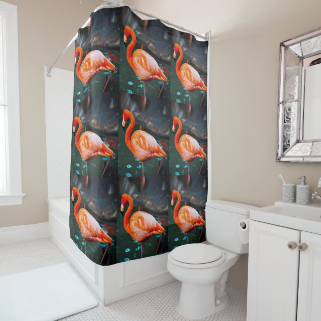 Rideaux De Douche Photographie de flamants roses moderne et collage (En situation)
