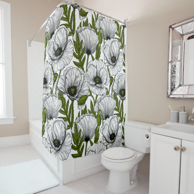 Rideaux De Douche Photos blanches sur blanc (En situation)