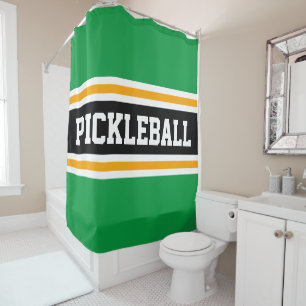 Rideaux De Douche PICKLEBALL Sporty Fun Green Black Racing Stripes