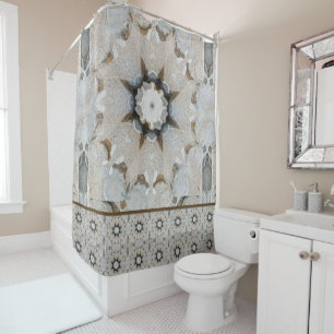 Rideaux De Douche Pierre neutre Mandala Brown Beige Grey Boho