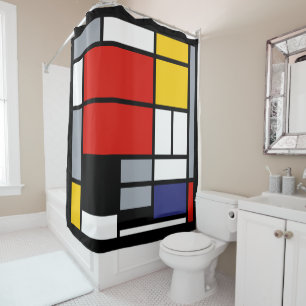 Rideaux De Douche Piet Mondrian, Grande composition au plan rouge