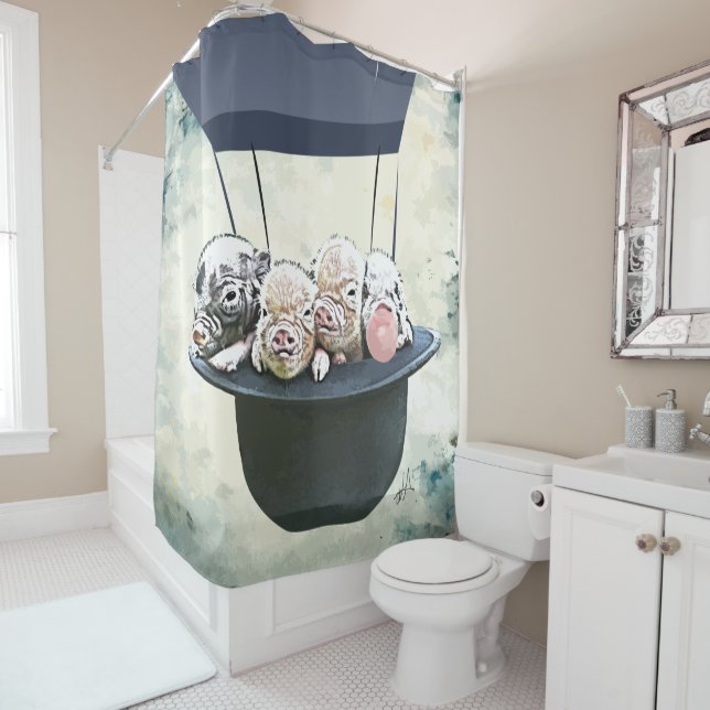 Rideaux De Douche Piggies d'aquarelle avec Bubblegum (En situation)