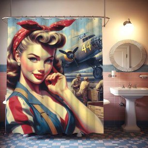 Rideaux De Douche Pin d'avion vintage vers le haut