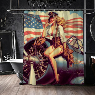 Rideaux De Douche Pin-up de l'avion vintage