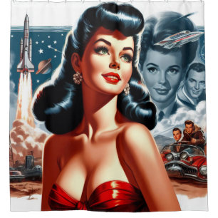 Rideaux De Douche Pin-up de science-fiction vintage