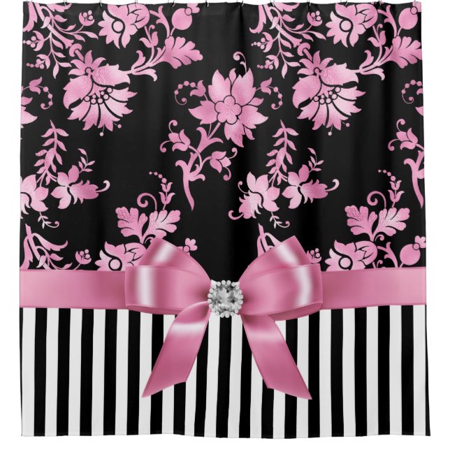 Rideaux De Douche Pinceau rose Glam - Pinceau rose-Noir - Papillons  (Devant)