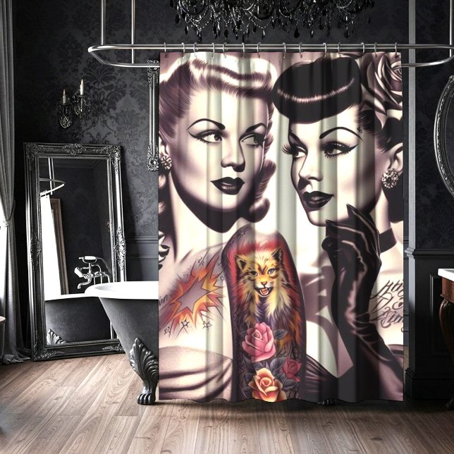 Rideaux De Douche Pinceaux de tatouage vintage Glam (Créateur téléchargé)