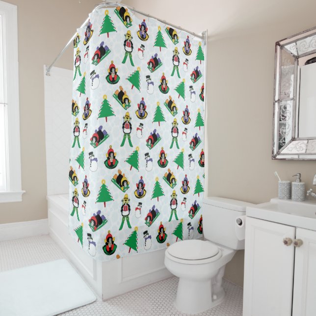 Rideaux De Douche Pingouin de Noël (En situation)