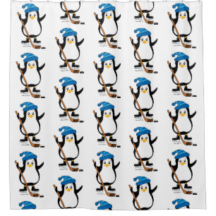 Rideaux De Douche Pingouin mignon d'hockey avec le bâton de hockey