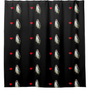 Rideaux De Douche Pingouins avec Motif de coeur rouge sur noir