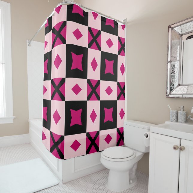 Rideaux De Douche Pink 3 tone checkered shower curtain (En situation)