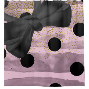 Rideaux De Douche Pink & Black Gold Pois Chic Bow Trendy Glam
