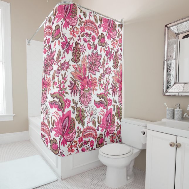 Rideaux De Douche Pink Boho Vintage Floral Print (En situation)