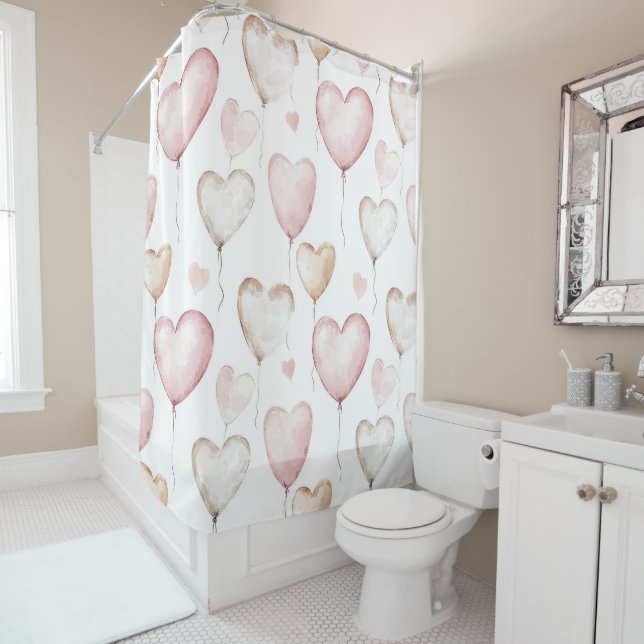Rideaux De Douche Pink Cream Hearts (En situation)