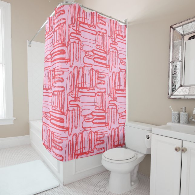 Rideaux De Douche Pink Curve Wavy Squiggle Abstract Modern (En situation)