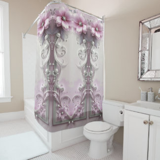 Rideaux De Douche Pink Floral Shower Curtain
