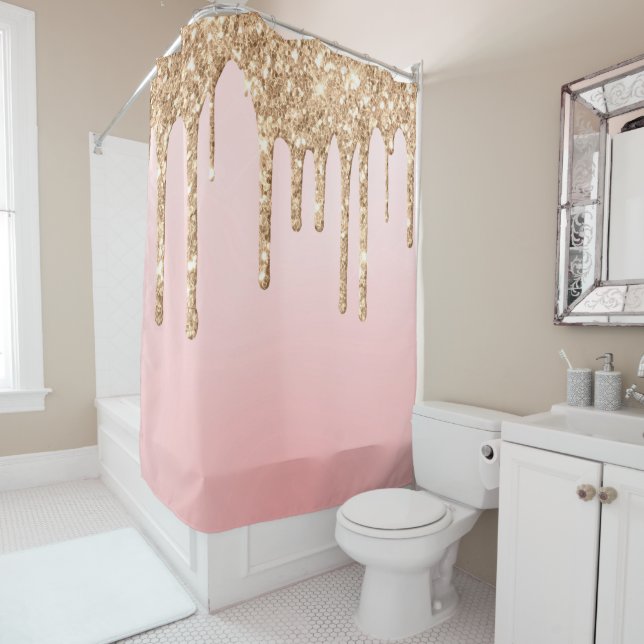 Rideaux De Douche *~* Pink + Gold Drivers PARTIES SCINTILLANT AP7 (En situation)