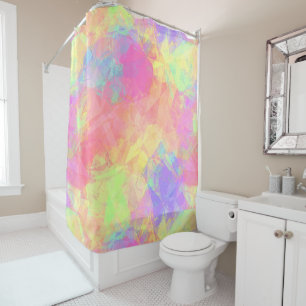 Rideaux De Douche Pink Lime Green Purple Blue Polygon Art Motif