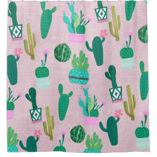 Rideaux De Douche Pink Rustique Sud-Ouest Cactus Plantes