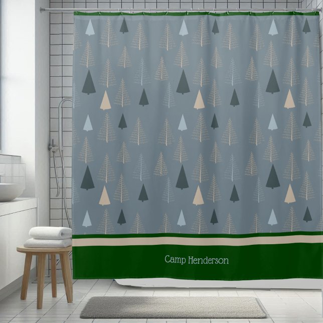 Rideaux De Douche Pins primitifs sur gris (Créateur téléchargé)