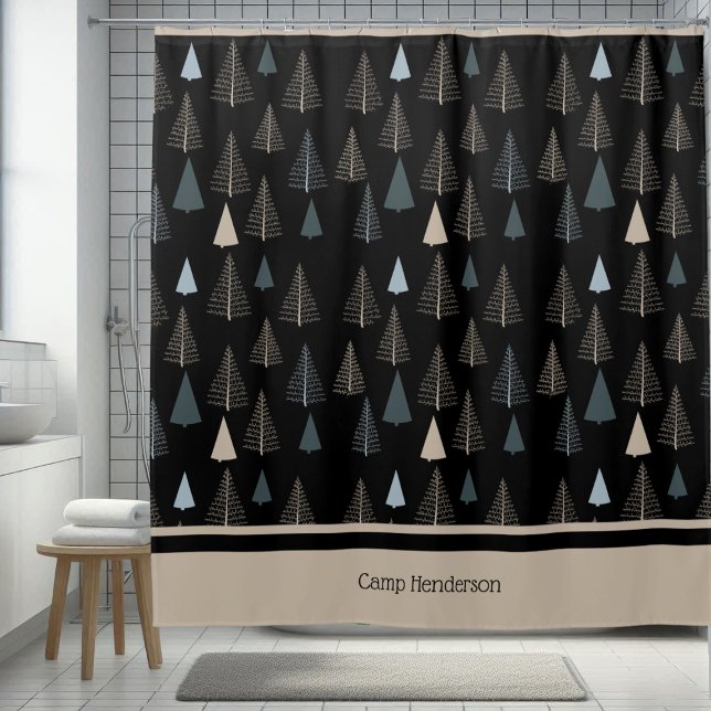 Rideaux De Douche Pins primitifs sur le noir (Créateur téléchargé)