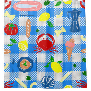 Rideaux De Douche pique-nique méditerranéen au bord de la mer fruits