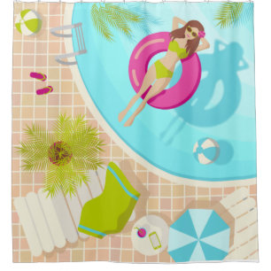 Rideaux De Douche Piscine fille en bikini plage d'été