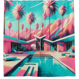 Rideaux De Douche "Piscine Moderne Glamour Du Milieu Du Siècle"