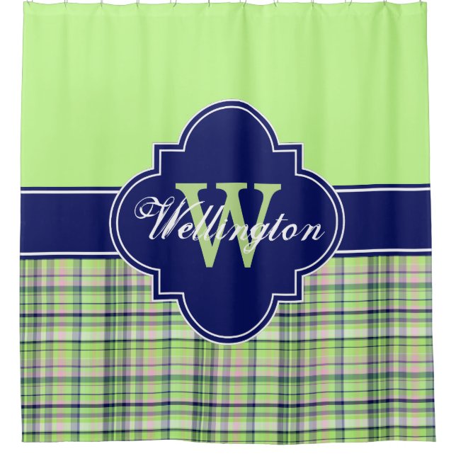 Rideaux De Douche Pistachio Marine Pink Madras Plaid 1ICB Nom du rub (Devant)