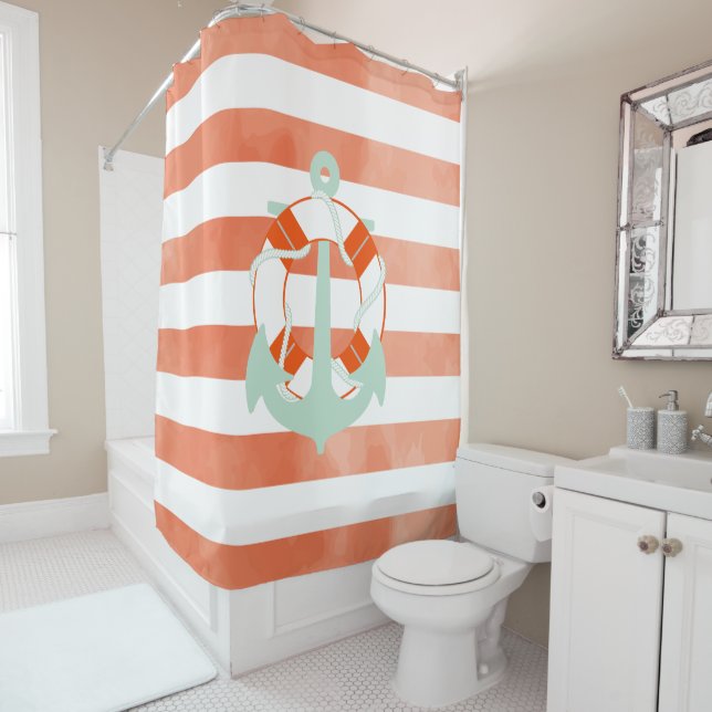 Rideaux De Douche PixDezines Aquarelle affecte/Nautique/Ancre (En situation)