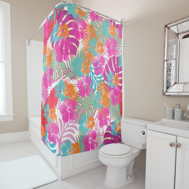 Rideaux De Douche PixDezines Hibiscus/Rainforest/do-it-yourself Arri (En situation)