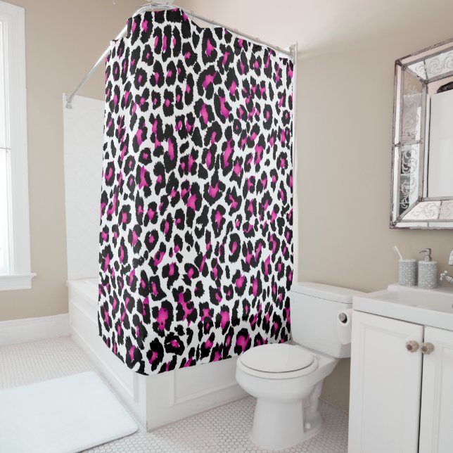 Rideaux De Douche PixDezines Leopard/rose/noir/do-it-yourself arrièr (En situation)