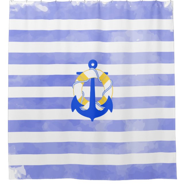 Rideaux De Douche PixDezines STRIPES NAUTIQUES/ANCRE/COULEUR D'EAU d (Devant)