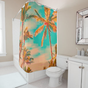 Rideaux De Douche PixDezines Vintage Hawaiian Beach/Turquoise
