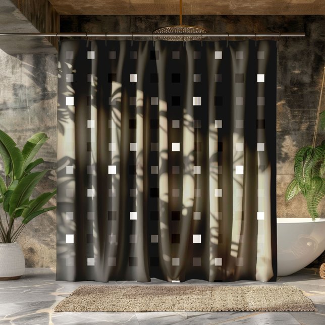 Rideaux De Douche Pixels Joués Vérifier le Motif noir gris (Créateur téléchargé)